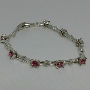 Vintage bracelet pink rhinestones and silver tone